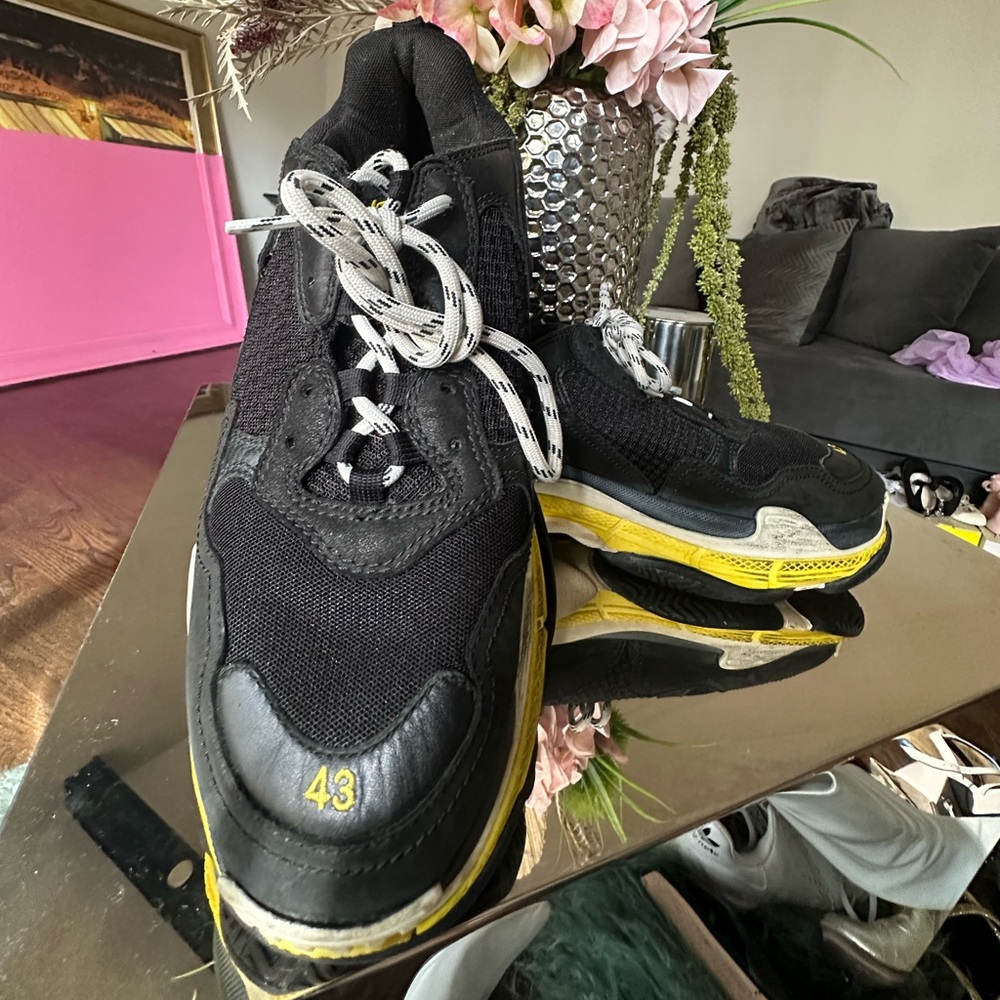 BALENCIAGA, Fabric Mesh Mens Triple S Sneakers 40 Black Yellow - Picture 5 of 9